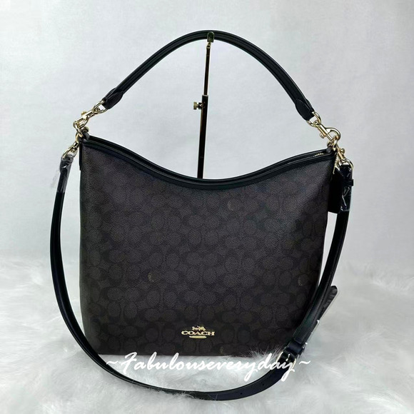 Coach Laurel Large Shoulder Bag In Signature Canvas/Gold/Walnut/Black CY685 NWT